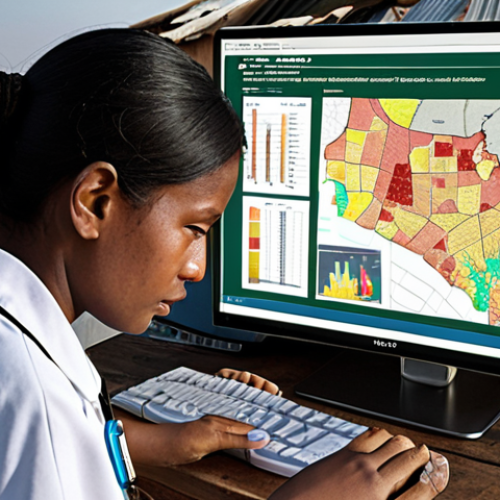 Home 23 ** A data analyst working with a computer displaying data visualizations showing poverty levels, education rates, and healthcare access in a rural region. The scene should convey precision and insight, with charts and graphs highlighting areas needing attention.
**
