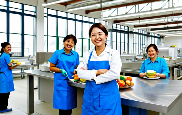 산업복지론 - Modern Factory Welfare**

"A bright and modern factory interior showcasing worker welfare initiative...