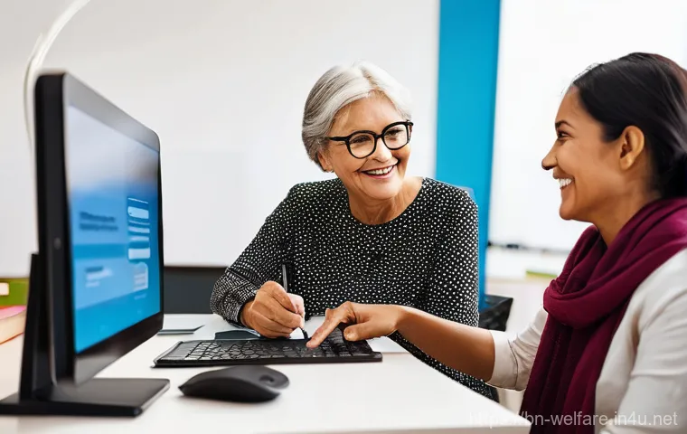 사회복지 다문화 사례 - **Prompt 1: Empowering Digital Access in a Multicultural Hub**
    "A brightly lit, modern community...