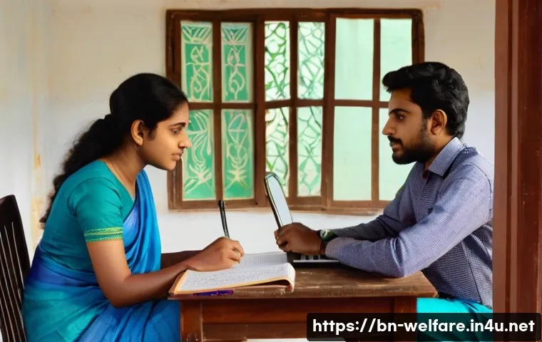 사회복지 공공기관 취업 - **Prompt:** A young Bengali woman and a young Bengali man are seated at a wooden study table in a we...