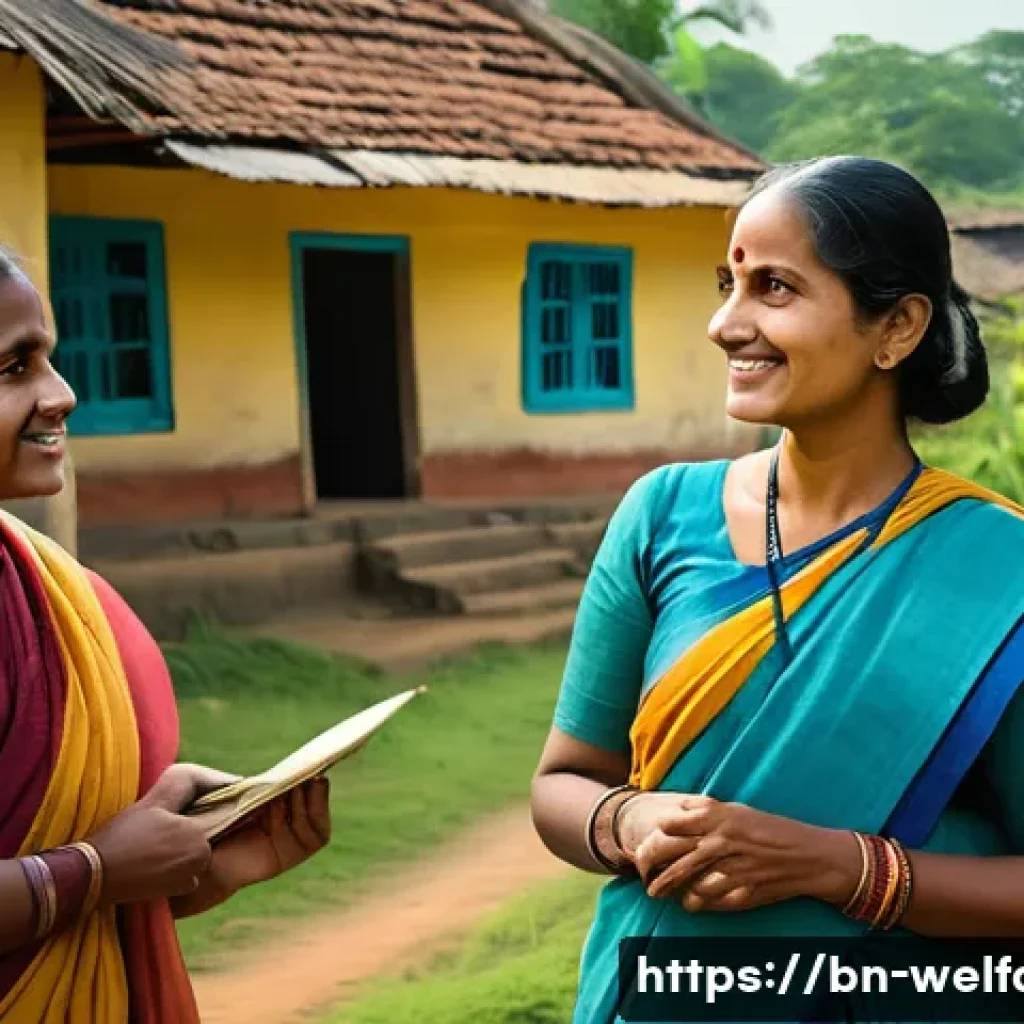 사회복지 윤리 - A compassionate Bengali social worker, dressed modestly in traditional attire, engaging in open and ...