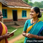 사회복지 윤리 - A compassionate Bengali social worker, dressed modestly in traditional attire, engaging in open and ...