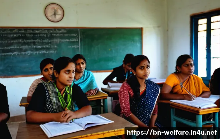 사회복지사 자격증 - A detailed scene of a Bengali social work training center classroom, showing a diverse group of youn...