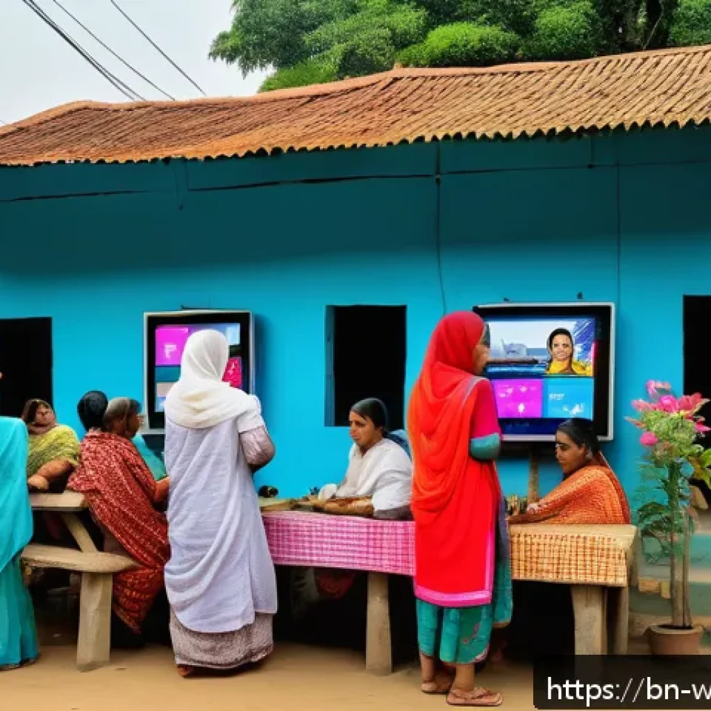 사회복지 정책 - A vibrant scene depicting a rural Bangladeshi community center with diverse local people, including ...