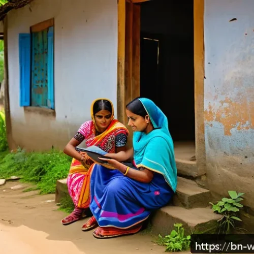 사회복지 사례관리 - A detailed scene showing a community social worker conducting a primary assessment in a rural Bengal...